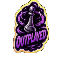 A Logo With A Chess Piece And The Words Outplayed Sticker