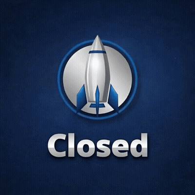 A Logo With A Rocket And The Word Closed GIF