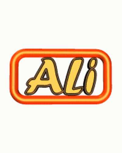 A Logo With The Name Ali In Orange Letters GIF