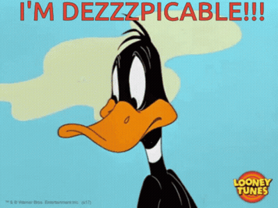 A Looney Tunes Poster With A Duck And The Words " I 'M Dezzpicable " GIF