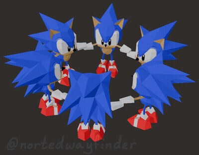 A Low Poly Model Of Sonic The Hedgehog Is Displayed On A Dark Background GIF