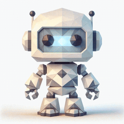 A Low Poly Robot With A Blue Light Coming Out Of The Eyes GIF