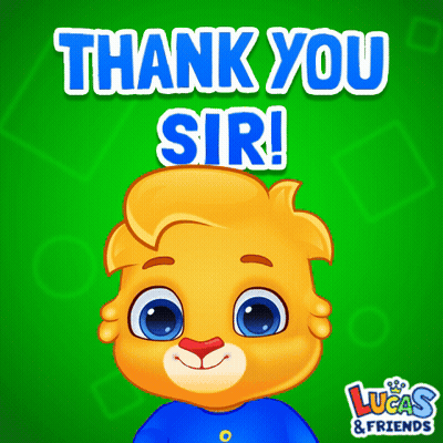 A Lucas And Friends Advertisement With A Cartoon Character And The Words Thank You Sir GIF