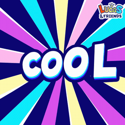 A Lucas And Friends Advertisement With A Colorful Background GIF
