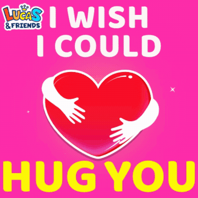 A Lucas And Friends Advertisement With A Heart Hugging Itself GIF