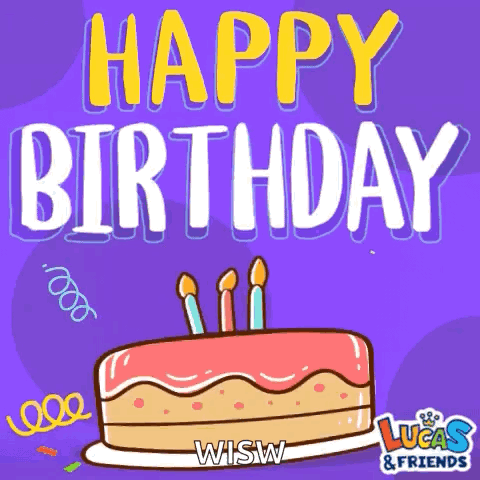 Lucas And Friends Birthday Card With Cake GIF