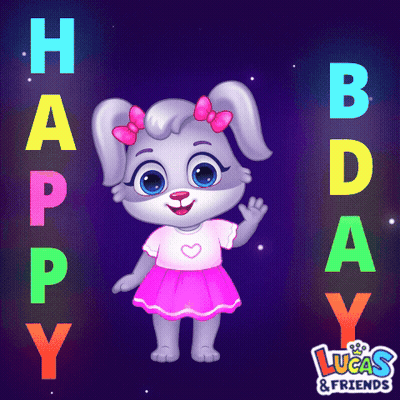 A Lucas And Friends Birthday Card With A Bunny Girl GIF