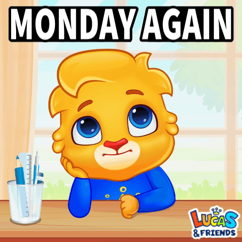 A Lucas And Friends Cartoon Shows A Sad Bear Sitting At A Desk GIF