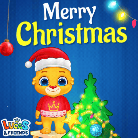 A Lucas And Friends Christmas Greeting With A Cat In A Santa Hat GIF