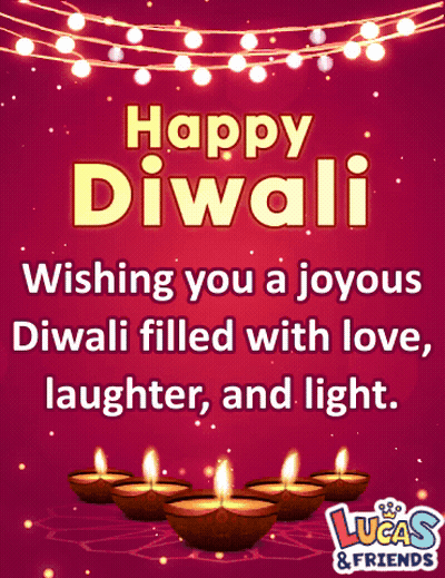 A Lucas And Friends Greeting Card Wishing You A Joyous Diwali Filled With Love Laughter And Light GIF