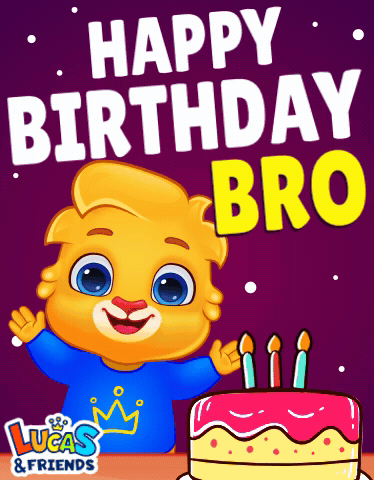 A Lucas And Friends Greeting Card With A Boy Holding A Birthday Cake GIF