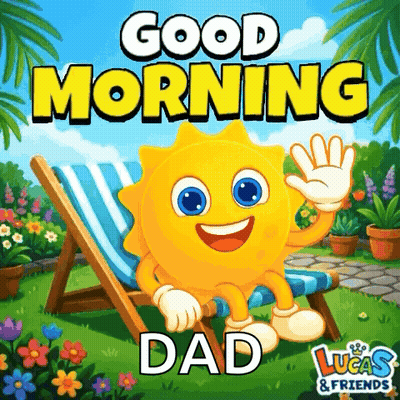 a lucas and friends greeting card with a cartoon sun waving