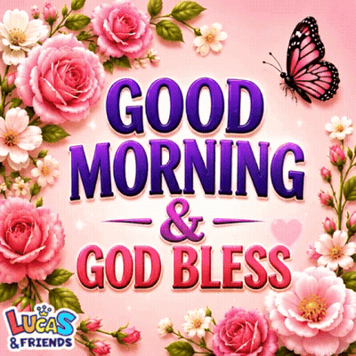 A Lucas And Friends Greeting Card With Flowers And A Butterfly GIF