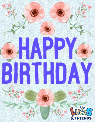 A Lucas And Friends Greeting Card With Pink Flowers GIF