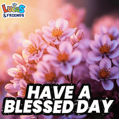 A Lucas And Friends Greeting Card With Purple Flowers GIF