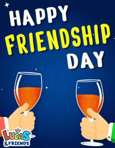 A Lucas And Friends Greeting Card With Two Glasses Of Wine GIF