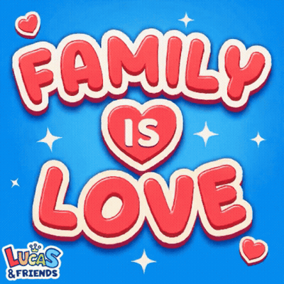 A Lucas And Friends Logo That Says Family Is Love GIF