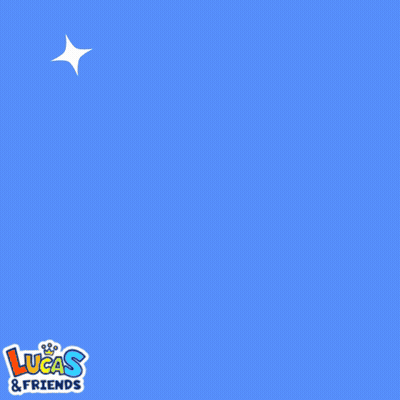 A Lucas And Friends Logo With The Word Awww On A Blue Background GIF