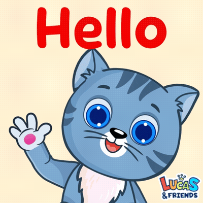 A Lucas And Friends Poster With A Blue Cat Waving GIF