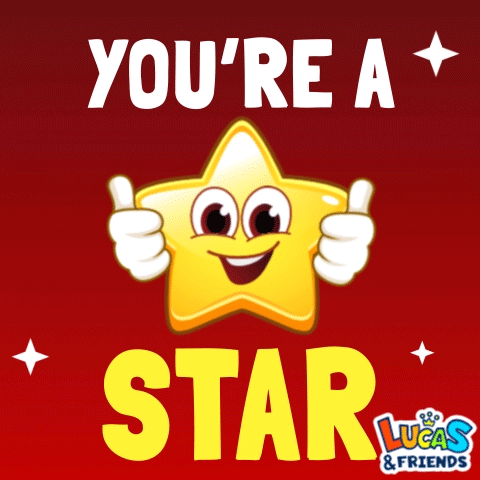 A Lucas And Friends Poster With A Smiling Star Giving A Thumbs Up GIF