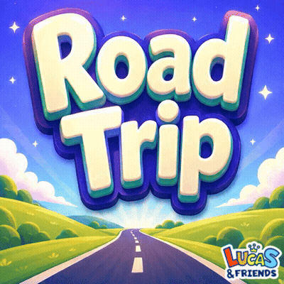 A Lucas And Friends Road Trip Logo With A Road GIF