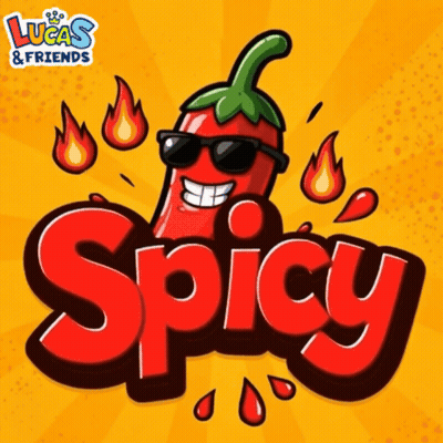 A Lucas And Friends Spicy Logo With A Red Pepper Wearing Sunglasses GIF