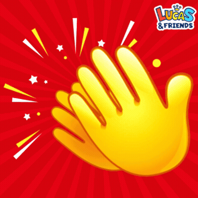 A Lucas & Friends Advertisement With A Yellow Hand Clapping GIF