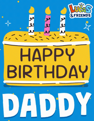 A Lucas & Friends Birthday Card With A Cake And Candles GIF