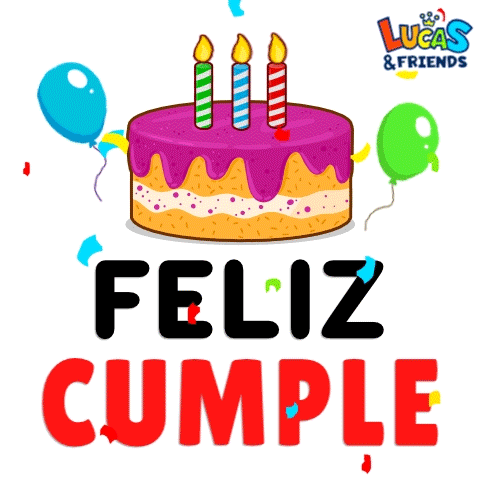 A Lucas & Friends Birthday Card With A Purple Cake GIF