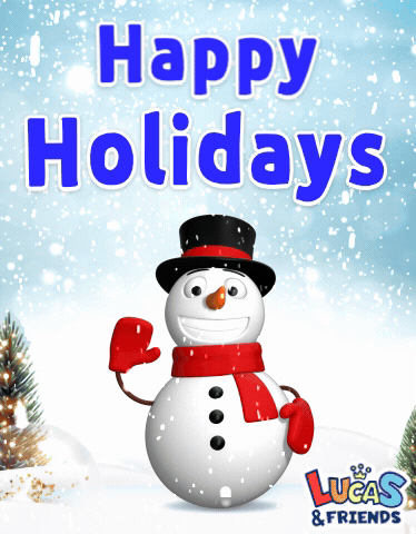 A Lucas & Friends Christmas Greeting Card With A Snowman GIF