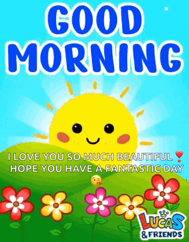 A Lucas & Friends Good Morning Greeting Card With A Smiling Sun GIF