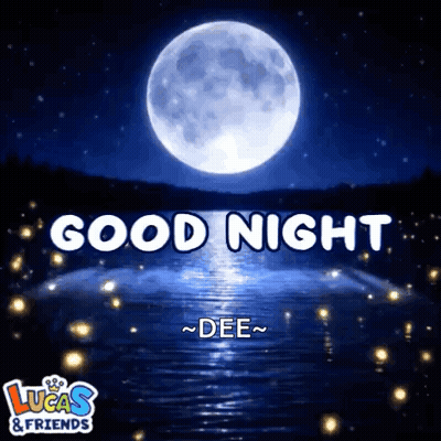 A Lucas & Friends Greeting Card With A Full Moon Over A Lake GIF