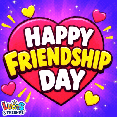 A Lucas & Friends Greeting Card With A Heart And The Words Happy Friendship Day GIF