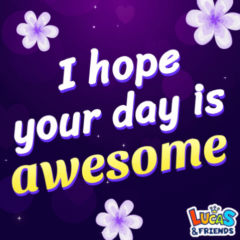 A Lucas & Friends Greeting Card With Purple Flowers GIF