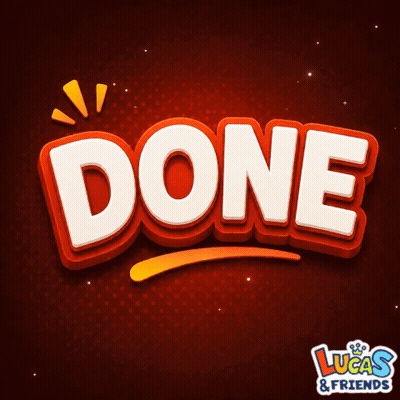 A Lucas & Friends Logo With The Word Done GIF