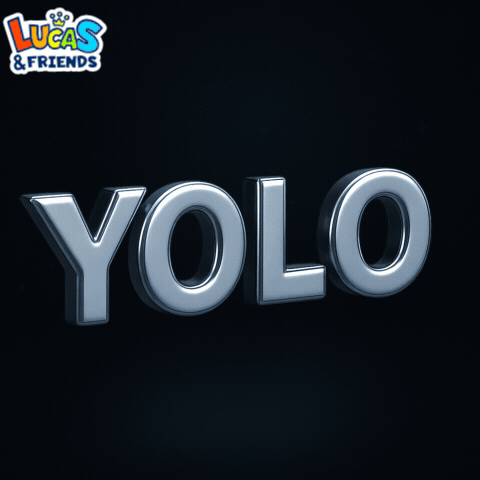 A Lucas & Friends Logo With The Word Yolo On A Black Background GIF