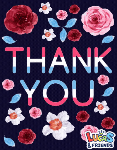 A Lucas & Friends Thank You Card With Flowers GIF