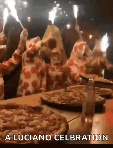 A Luciano Celebration Is Being Celebrated With Pizza GIF