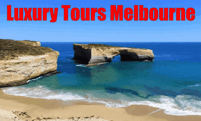 A Luxury Tours Melbourne Ad Shows A Beach And Cliffs GIF