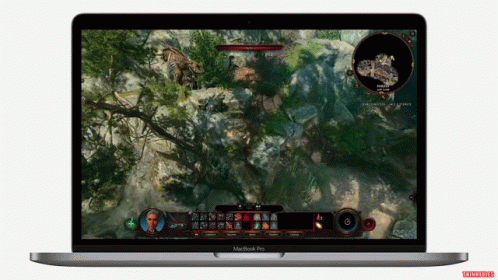 A Macbook Pro Is Open To A Game GIF