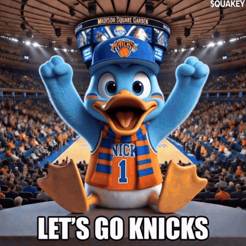 A Madison Square Garden Poster With A Duck Wearing A Nick 1 Jersey GIF