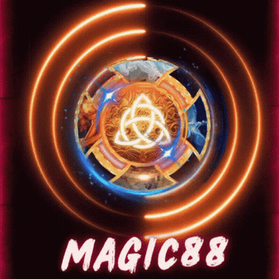 A Magic88 Logo With A Celtic Knot In The Center GIF
