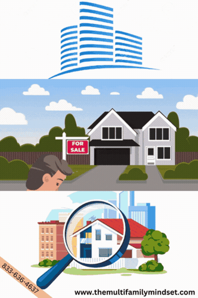 A Magnifying Glass Is Looking At A House With A For Sale Sign In The Background GIF