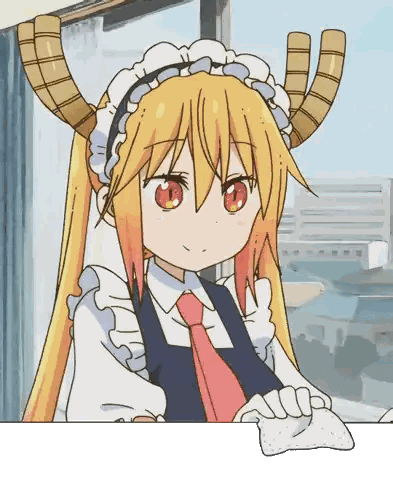 A Maid With Horns Is Holding A Piece Of Paper In Front Of A Window Sticker