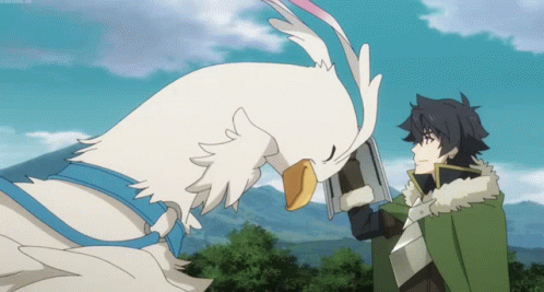A Man And A Bird Are Standing Next To Each Other In An Anime Scene GIF