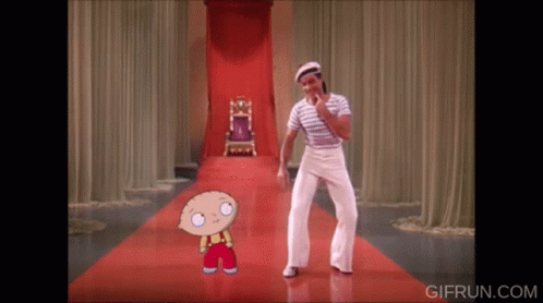 A Man And A Cartoon Character Are Dancing In Front Of A Throne .. GIF