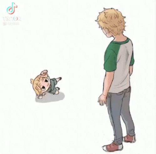 A Man And A Child Are Standing Next To Each Other . GIF