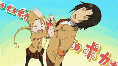 A Man And A Girl Are Fighting In A Cartoon With Foreign Writing GIF