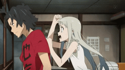 A Man And A Girl Are Fighting In A Room . GIF