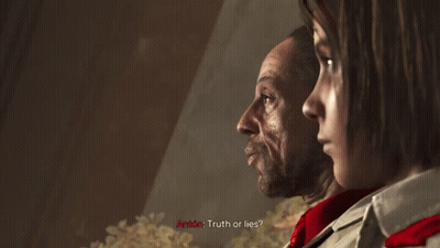 A Man And A Girl Are Looking At Each Other And The Girl Asks The Man If He Is Truth Or Lies GIF
